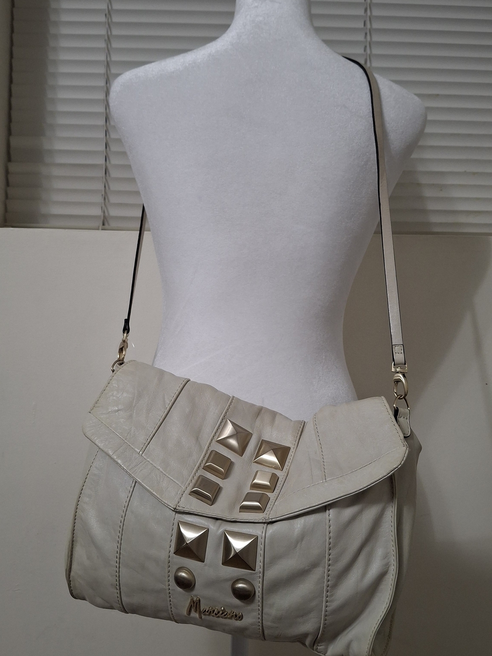 Women’s Cream Shoulder Bag with Stud Detail